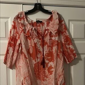 Etcetera Coral and White Blouse